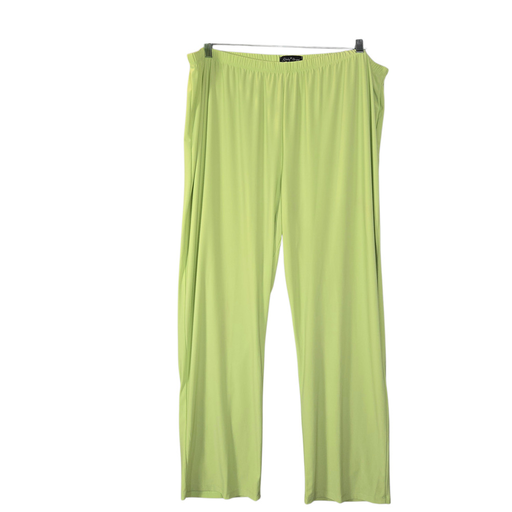 Slinky Brand Women's 2X Lime Green Knit Pants Elastic Waist Boho HIppie Palazzo